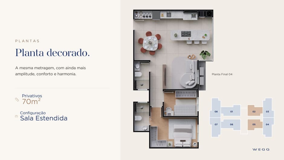 Aira Sunset Home, planta 2 quartos e sala estendida