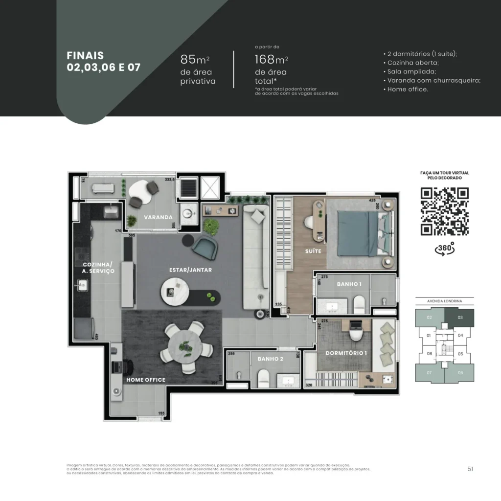 Blend, planta Finais 02, 03, 06 e 07, 2 dormitórios e sala ampliada